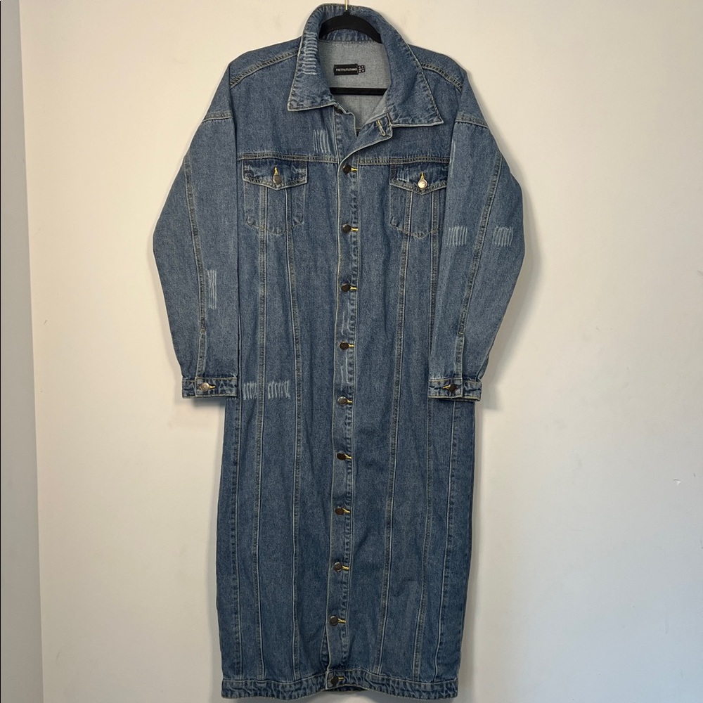 PrettyLittleThing Women’s Blue Denim Long Sleeve Button Up Midi Dress‎ Size 4